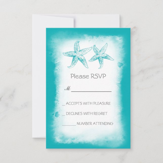 Tarjetas RSVP de boda de la playa azul caprichosa (Anverso)