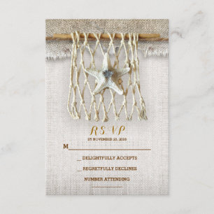 TARJETAS RSVP DE BODA DE LA PLAYA DE BURLAP