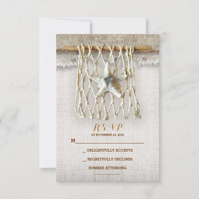 TARJETAS RSVP DE BODA DE LA PLAYA DE BURLAP (Anverso)