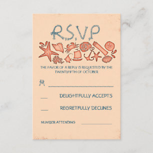 tarjetas RSVP de boda de la playa de coral acuátic