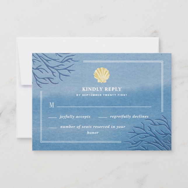 Tarjetas RSVP de Boda de la playa de Coral Reef Se (Anverso)