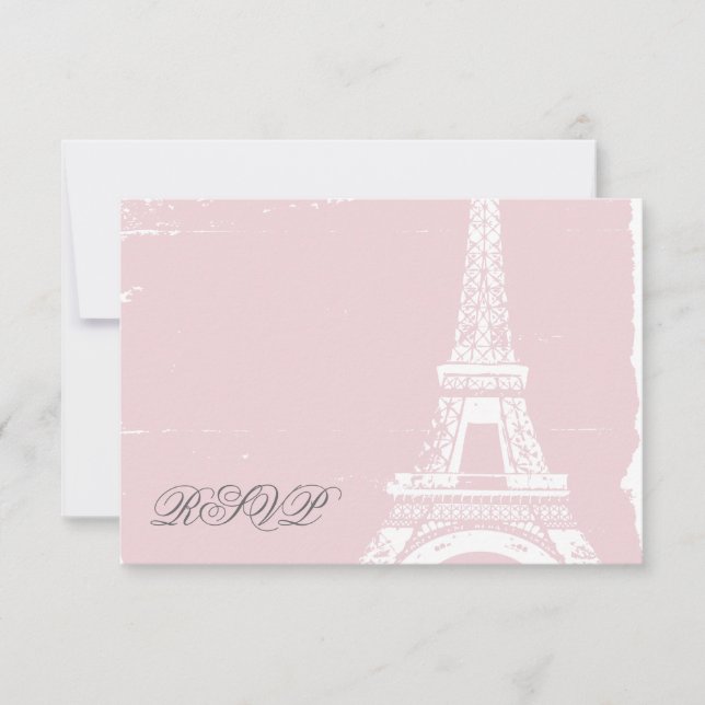 Tarjetas RSVP de boda de la Torre Eiffel Rosa (Anverso)