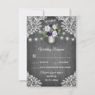 Tarjetas RSVP de Boda de Lazo Floral Morado de Pla