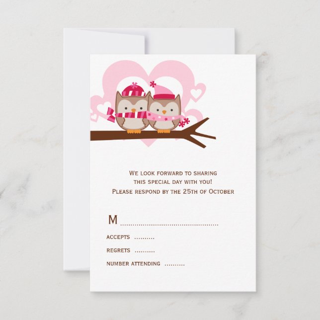 Tarjetas RSVP de Boda de Lechuzas de Invierno (Anverso)