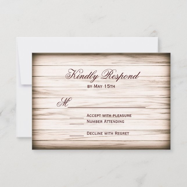 Tarjetas RSVP de Boda de Madera Rústica de Barn Ru (Anverso)