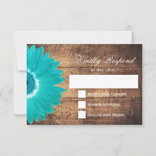 Tarjetas RSVP de Boda de Madera Rústica de Daisy v (Anverso)
