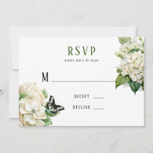 Tarjetas RSVP de boda de mariposa de hidrangea bla