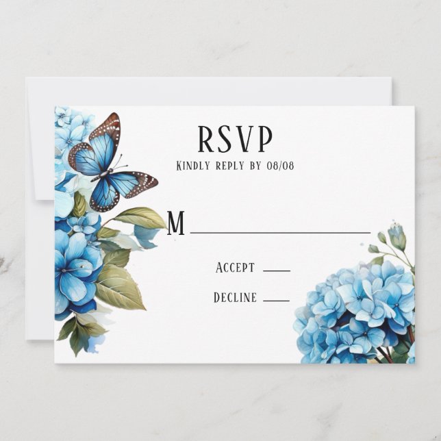 Tarjetas RSVP de Boda de Mariposa Floral de Hidran (Anverso)
