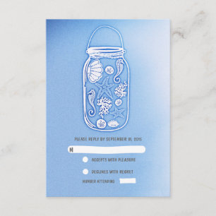 tarjetas RSVP de boda de marisco de playa azul