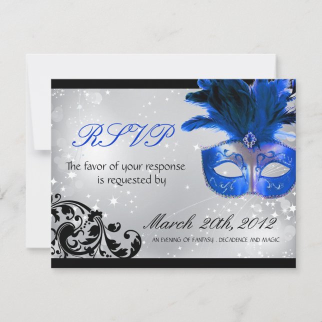 Tarjetas RSVP de boda de mascarada (Anverso)