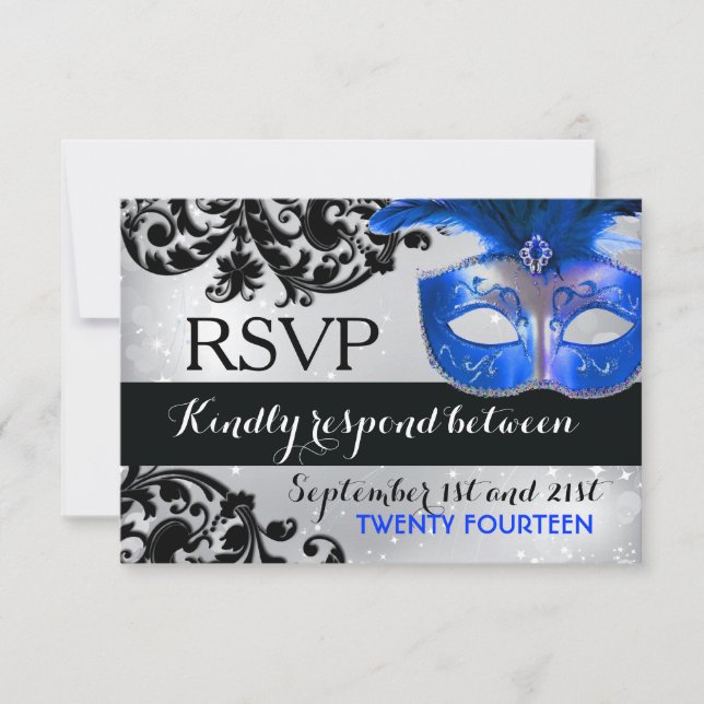 Tarjetas RSVP de boda de mascarada (Anverso)