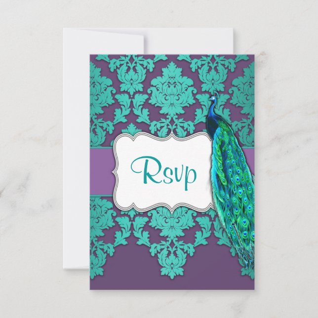 Tarjetas RSVP de Boda de Matrimonio Púrpura y Aqua (Anverso)