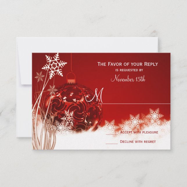 Tarjetas RSVP de boda de Navidades blancos rojos (Anverso)