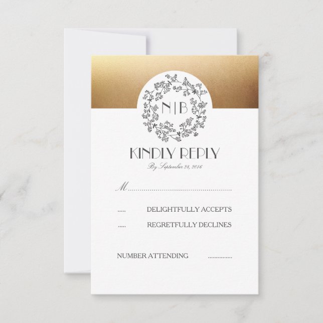Tarjetas RSVP de Boda de oro con aliento para bebé (Anverso)