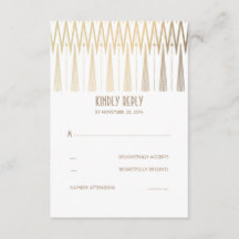 Tarjetas RSVP de Boda de oro y Blanco Art Deco