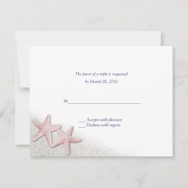 Tarjetas RSVP de Boda de Pink Starfish Beach (Anverso)
