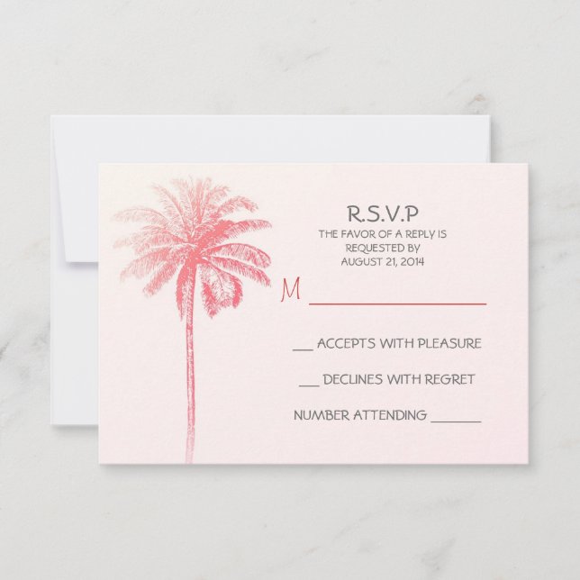 tarjetas RSVP de boda de playa blanca con palmeras (Anverso)