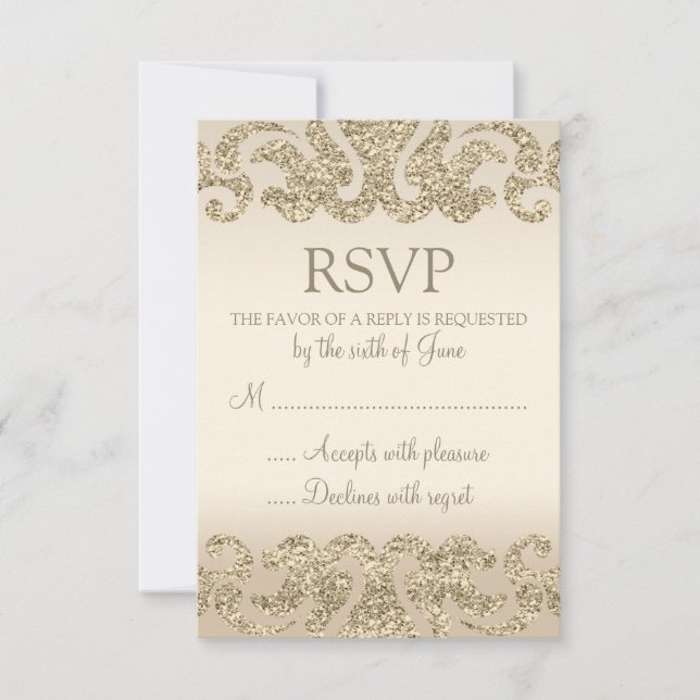 Tarjetas RSVP de Boda de Purpurina de oro (Anverso)