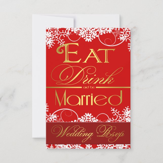 Tarjetas RSVP de Boda de Snowflake de Blanco Rojo  (Anverso)