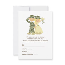 Tarjetas RSVP de boda de soldados y novias