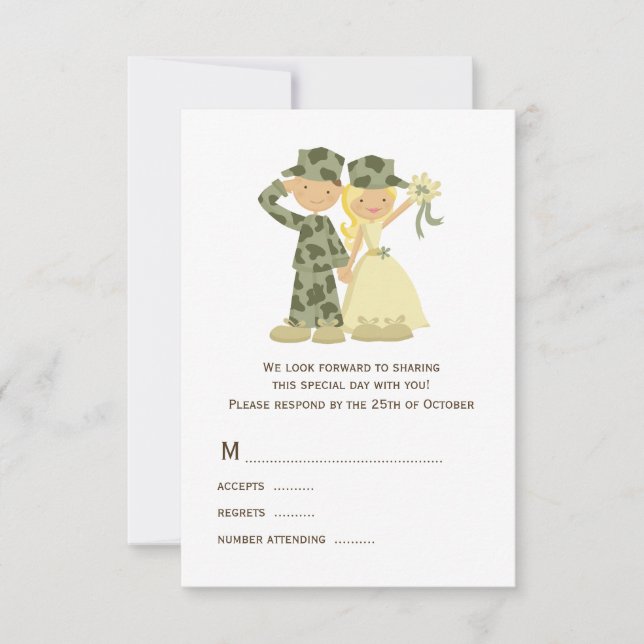 Tarjetas RSVP de boda de soldados y novias (Anverso)