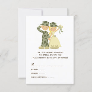 Tarjetas RSVP de boda de soldados y novias