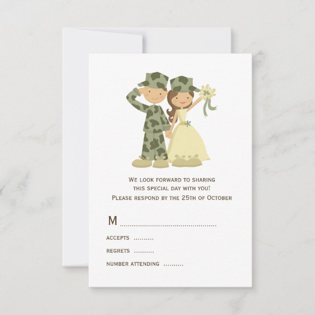 Tarjetas RSVP de boda de soldados y novias (Anverso)