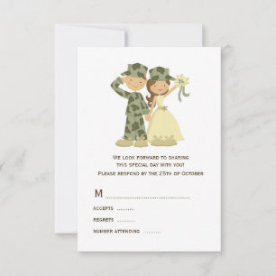 Tarjetas RSVP de boda de soldados y novias