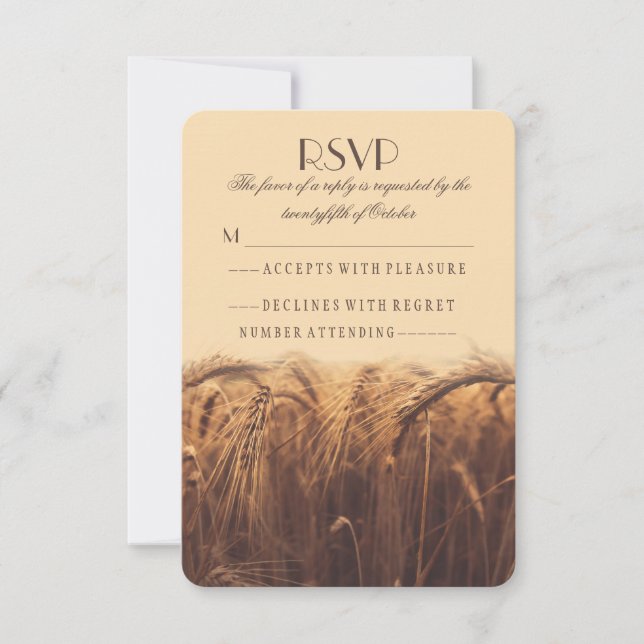 Tarjetas RSVP de boda de trigo rústico (Anverso)