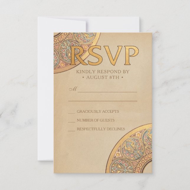 Tarjetas RSVP de boda | Deco de Nouveau de Oro (Anverso)