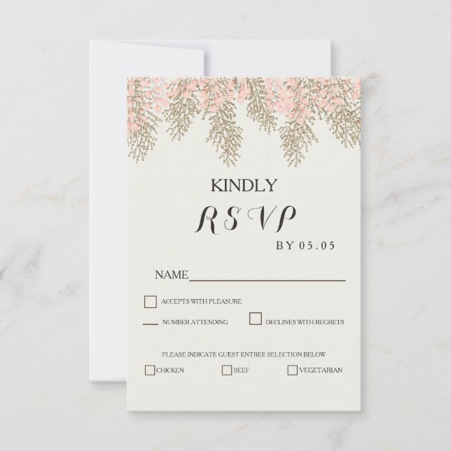 tarjetas RSVP de boda dorada de marfil (Anverso)