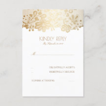 Tarjetas RSVP de Boda Elegante de encaje dorado