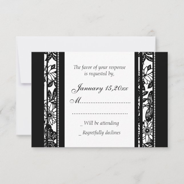 Tarjetas RSVP de Boda Elegante en Blanco y Negro (Anverso)