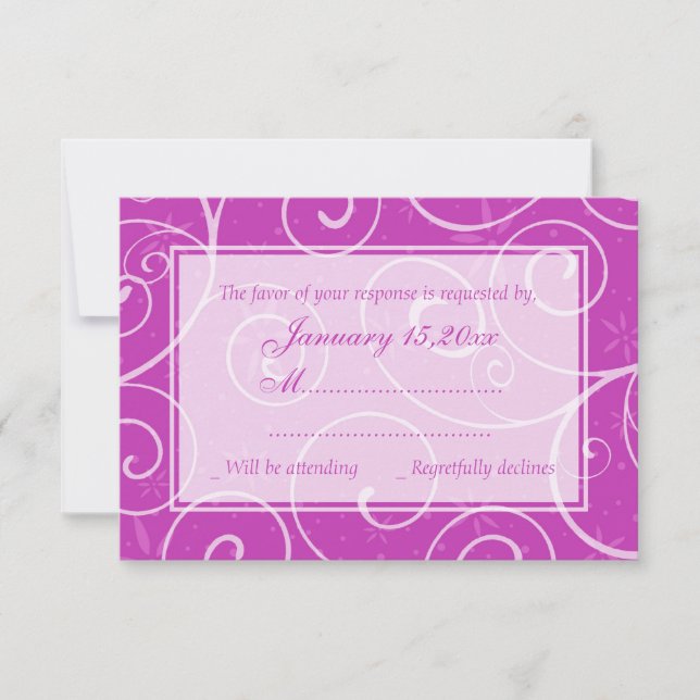 Tarjetas RSVP de Boda Elegante para Swirls Rosadas (Anverso)
