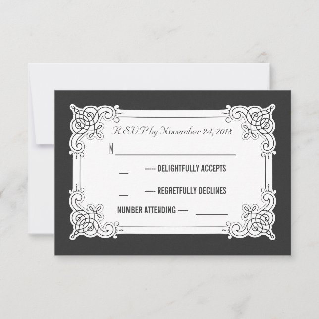 Tarjetas RSVP de boda en blanco y negro (Anverso)