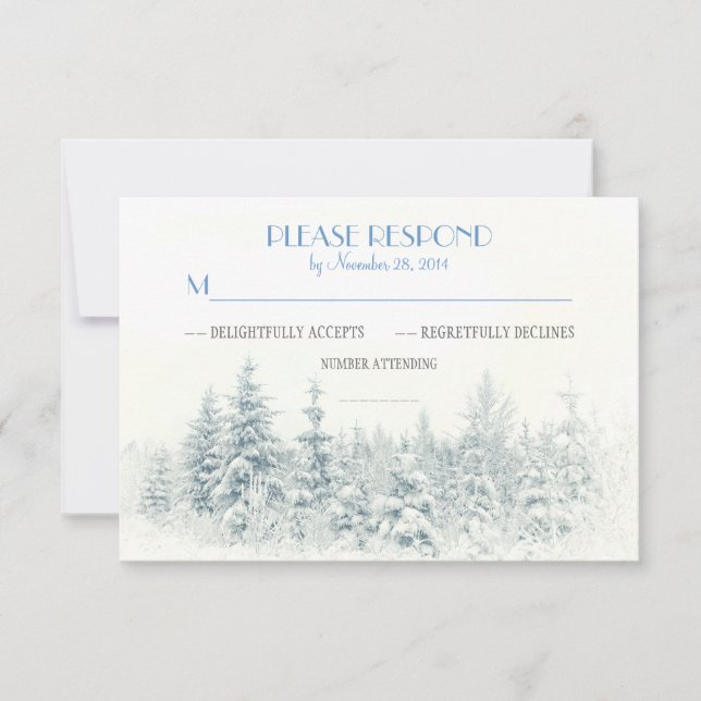 Tarjetas RSVP de boda en invierno blanco (Anverso)