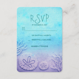 tarjetas RSVP de boda en la playa de arena azul