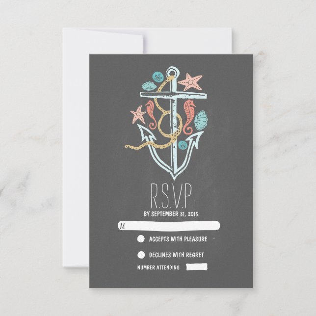 tarjetas RSVP de boda en la playa náutica (Anverso)
