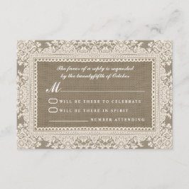 Tarjetas RSVP de boda en lazo blanco y en burlap