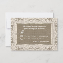Tarjetas RSVP de boda en lazo blanco y en burlap