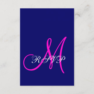 Tarjetas RSVP de Boda en Monograma Rosa Azul