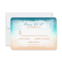 Tarjetas RSVP de boda en playa azul