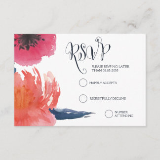 Tarjetas RSVP de boda floral acuarela de la Marina