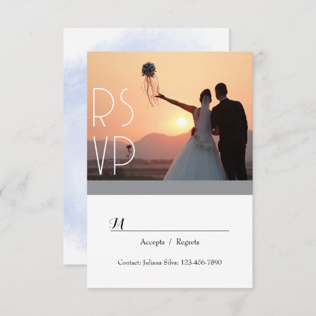 Tarjetas RSVP de boda floral azul (Anverso / Reverso)