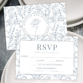 Tarjetas RSVP de boda floral azul en francés