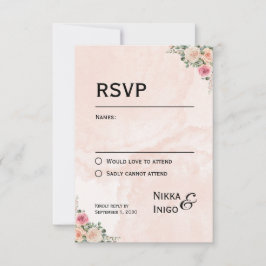 Tarjetas RSVP de boda floral con crema rosa de mod