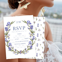 Tarjetas RSVP de boda floral con iris azules