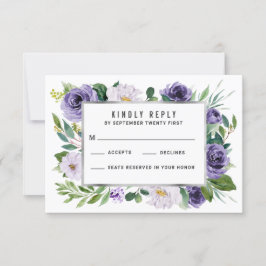 Tarjetas RSVP de Boda Floral de color Plata Púrpur