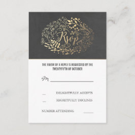 Tarjetas RSVP de Boda Floral de Oro Chalkboard