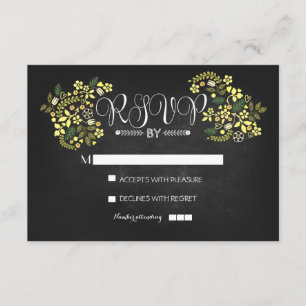 tarjetas RSVP de boda floral de pizarra